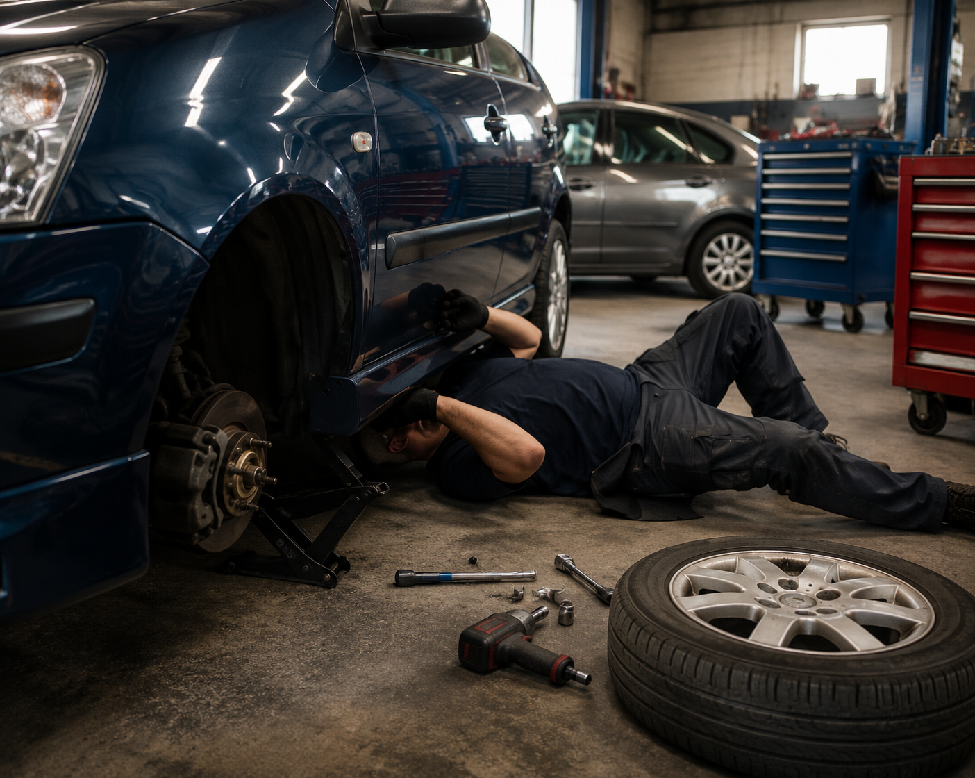 Coventry mobile mechanic following a step-by-step brake inspection and repair process