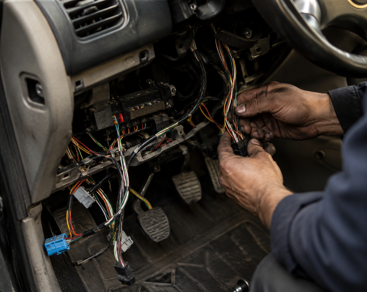 Mobile auto electrician investigating car electrical warning signs and dashboard faults in Coventry