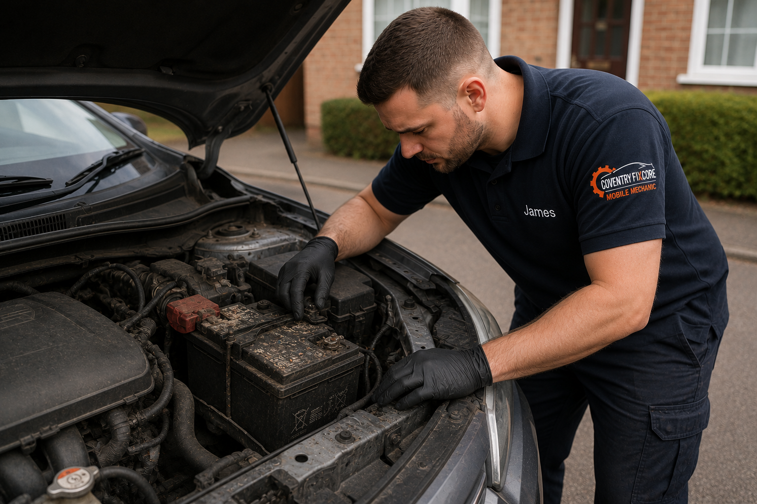 Worn brake components undergoing vehicle inspection before mobile brake repair in Coventry