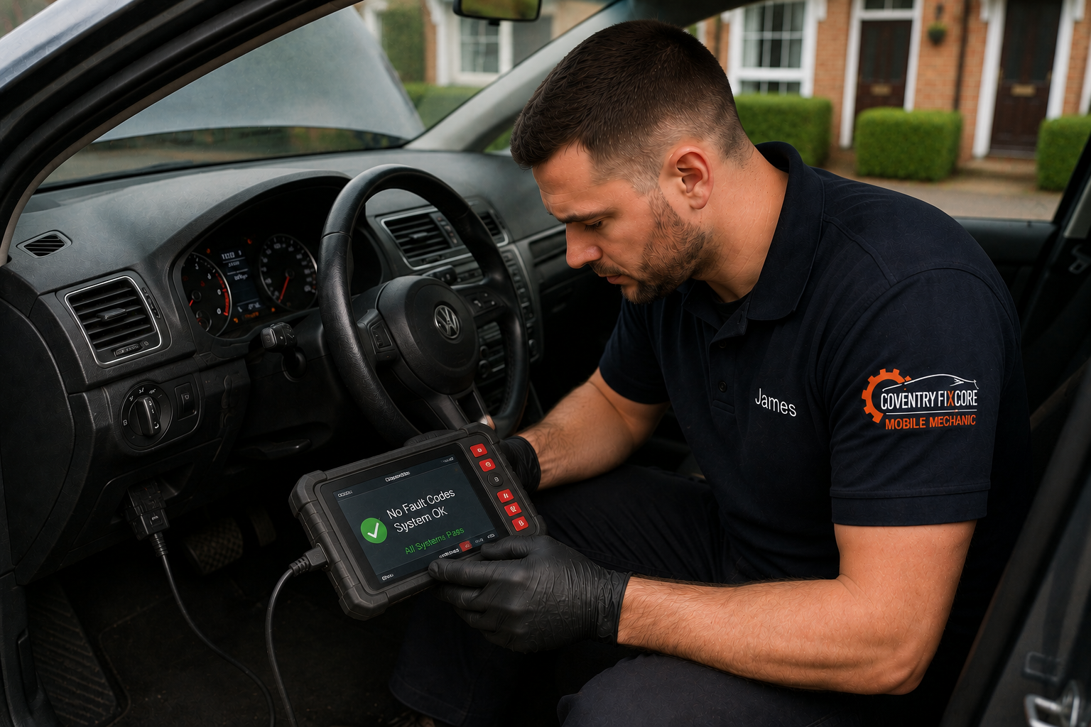 Engine after mobile misfire diagnosis, component replacement and final testing in Coventry
