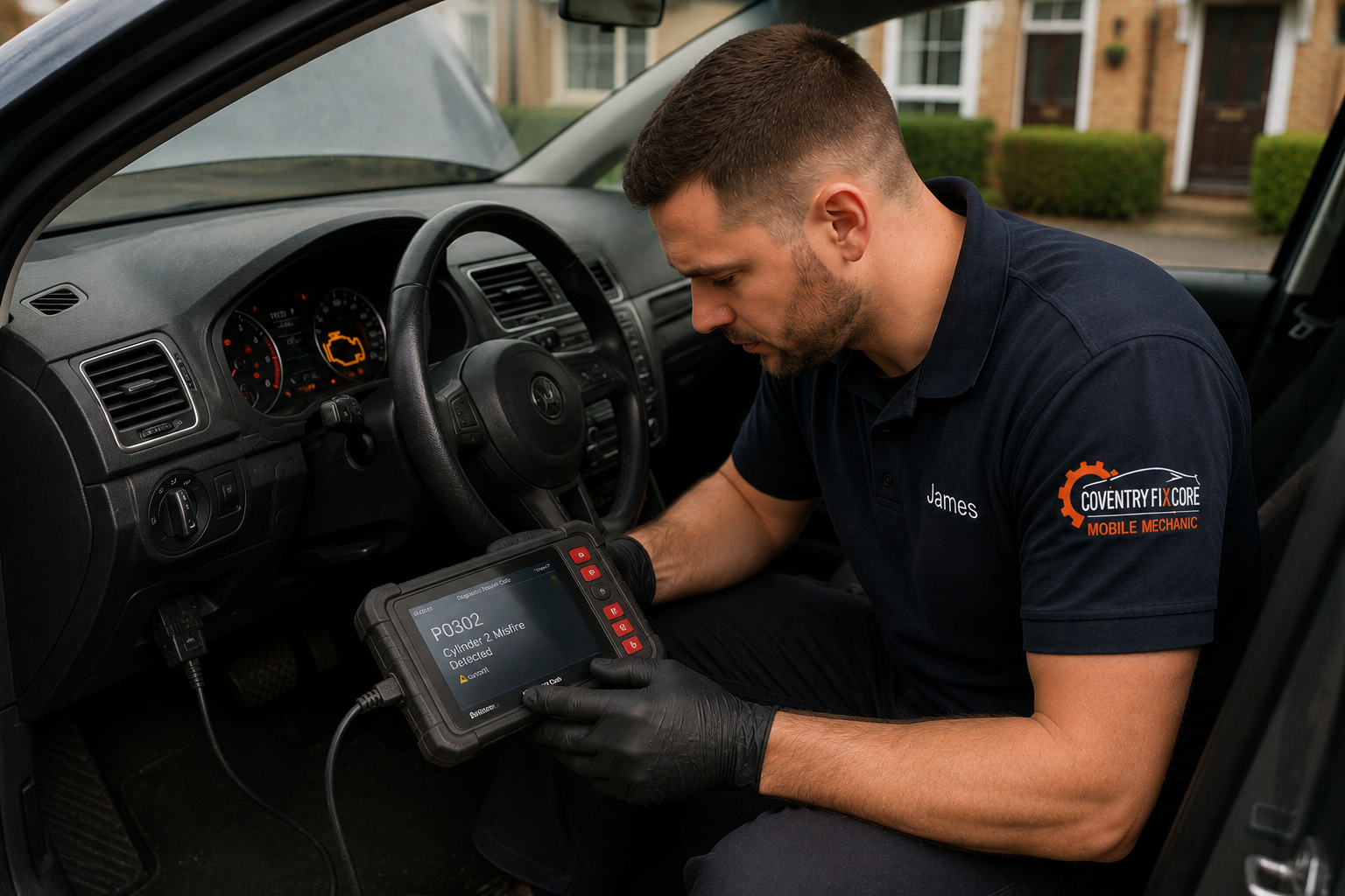 Engine misfire undergoing mobile diagnostic testing before repair in Coventry