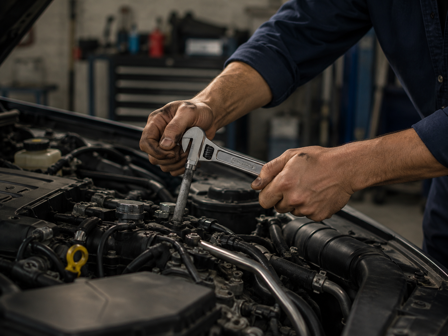 Mobile auto electrician carrying out vehicle electrical diagnostics during a Coventry service visit