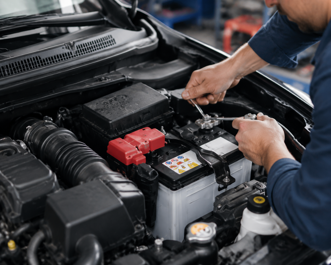 Mobile mechanic checking a car battery for replacement in Coventry