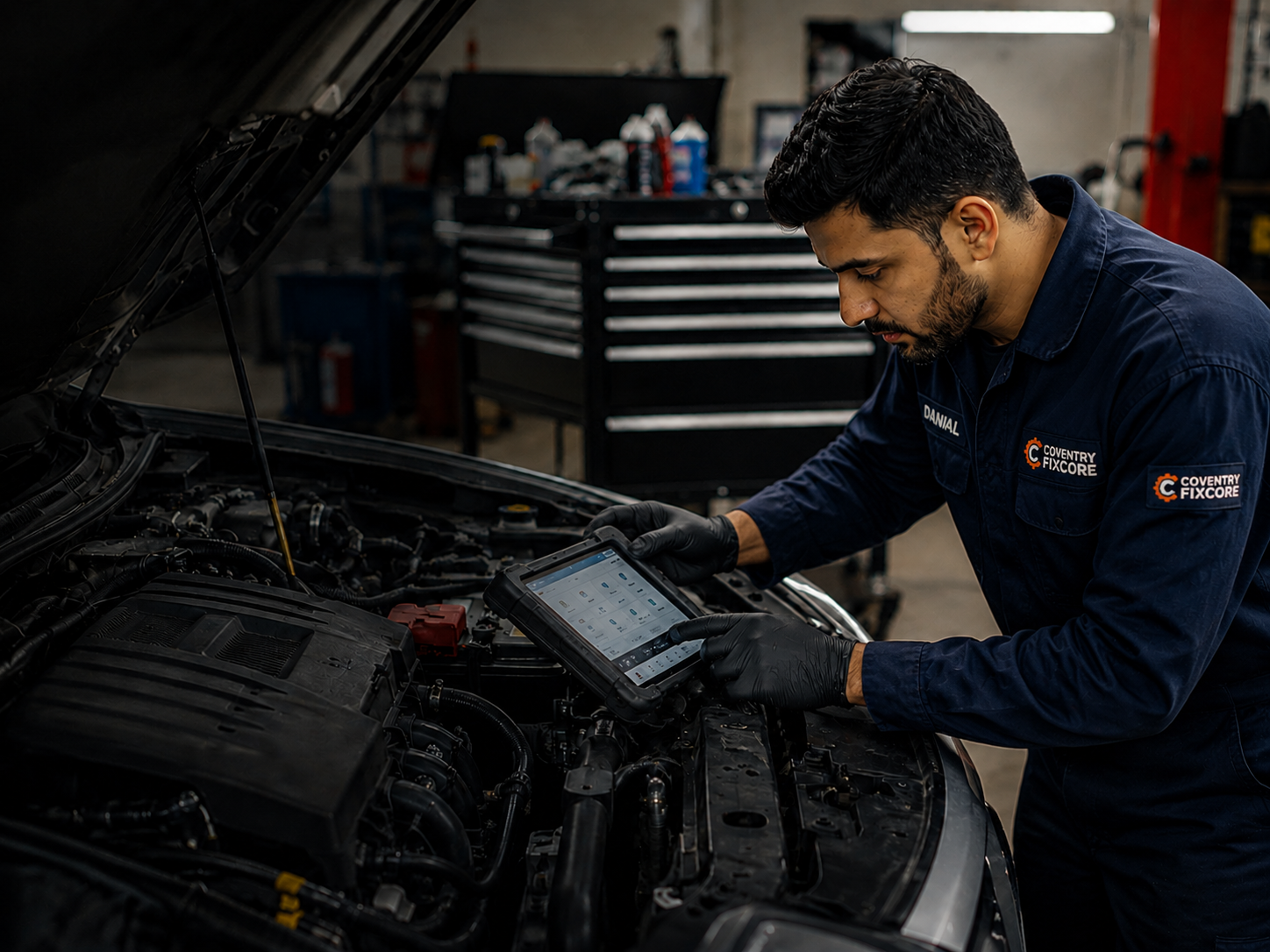 Coventry Fixcore mobile mechanic carrying out car engine repair and diagnostics in Coventry