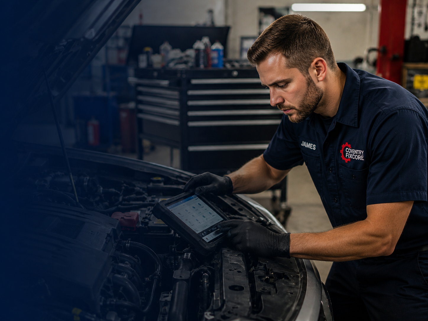 Mobile mechanic carrying out electrical car repair in Coventry