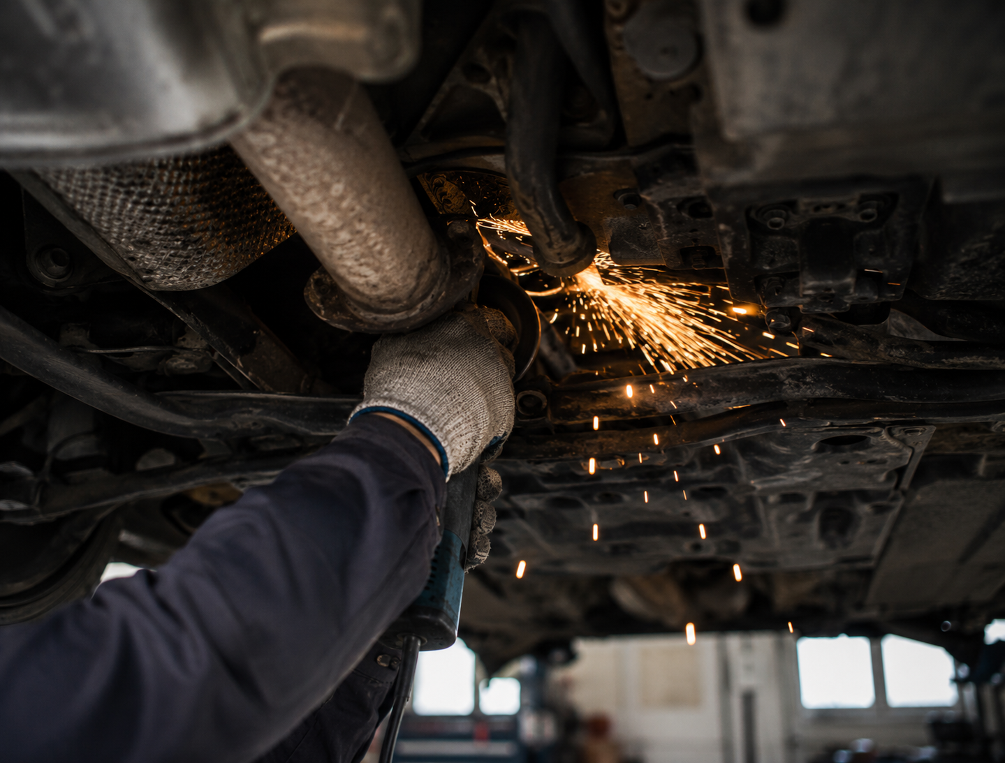 Mobile mechanic carrying out exhaust and fuel system maintenance checks on a vehicle in Coventry