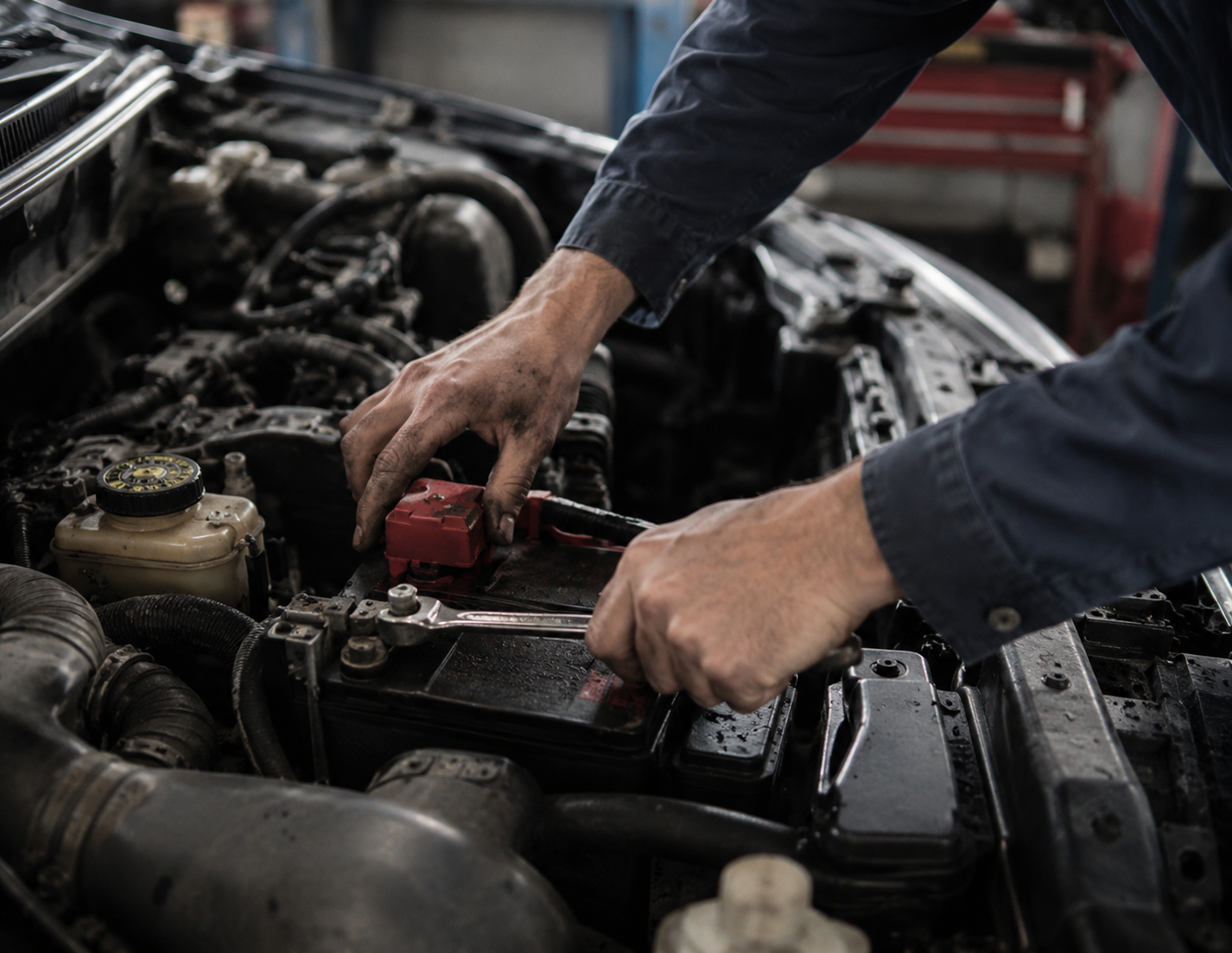 Mobile mechanic inspecting signs of an exhaust or fuel system fault on a vehicle in Coventry