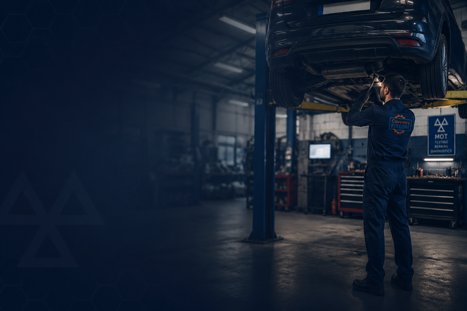 Coventry Fixcore mobile mechanic inspecting a vehicle for MOT repair in Coventry
